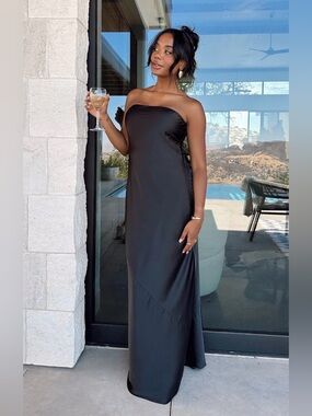 Show Me Your Mumu Taylor Tube Maxi Dress ~ Black Luxe Satin